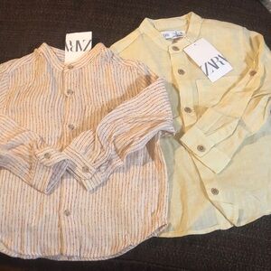 Zara Kids Cream Striped and Yellow Button-Down Shirts